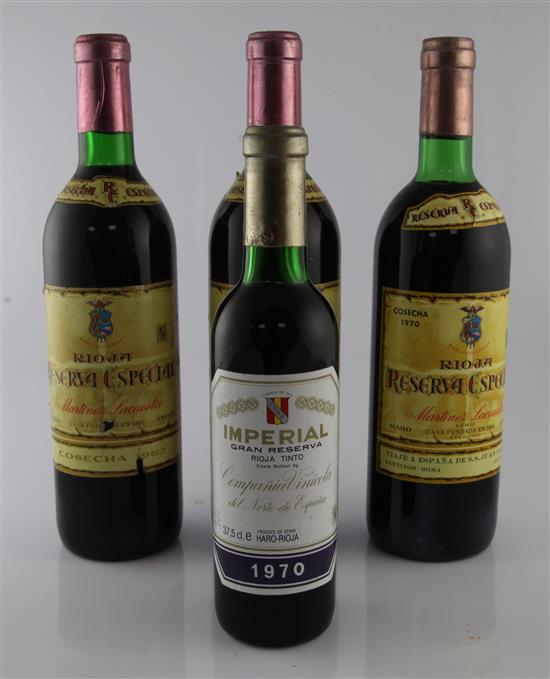 Martinez Lacuesta Reserva Rioja 1962 (2) 1970 (1) and Imperal Gran Reserva (half bottle) (1)